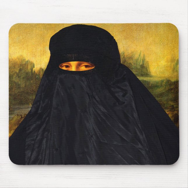 Mona Lisa Hidden Behind Burqa Mouse Mat (Front)