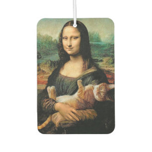 Mona Lisa holding a Cat  Car Air Freshener