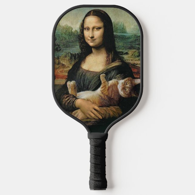 Mona Lisa holding a Cat Leonardo da Vinci Pickleball Paddle (Front)
