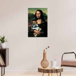 Mona Lisa holding a dog and a bone Poster