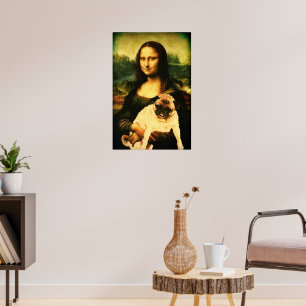 Mona Lisa holding a pug, Pug lovers Poster