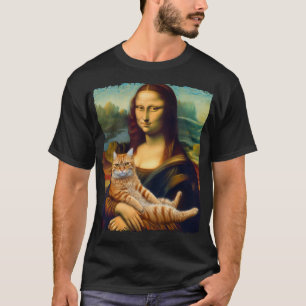 Mona Lisa Holding Cat Kitty Cats Lover Cat Dad Mom T-Shirt