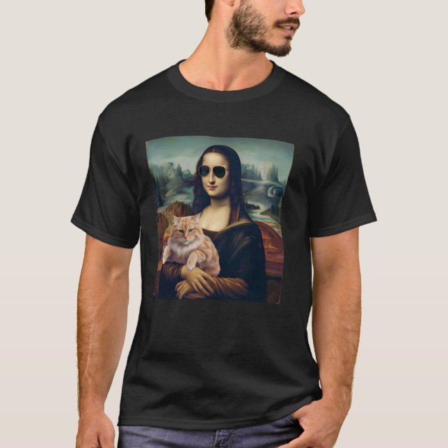 Mona Lisa Holding Cat Kitty Funny Cats Lover Cat D T-Shirt (Front)