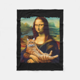 Mona Lisa Holding Cat Portrait Art Painting Kitty Fleece Blanket