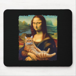 Mona Lisa Holding Cat Portrait Art Painting Kitty Mouse Mat
