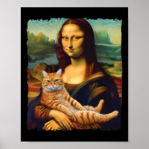 Mona Lisa Holding Cat Portrait Art Painting Kitty  Poster
