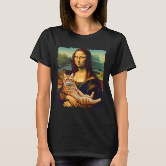 Mona Lisa Holding Cat Portrait Art Painting Kitty  T-Shirt (Front)