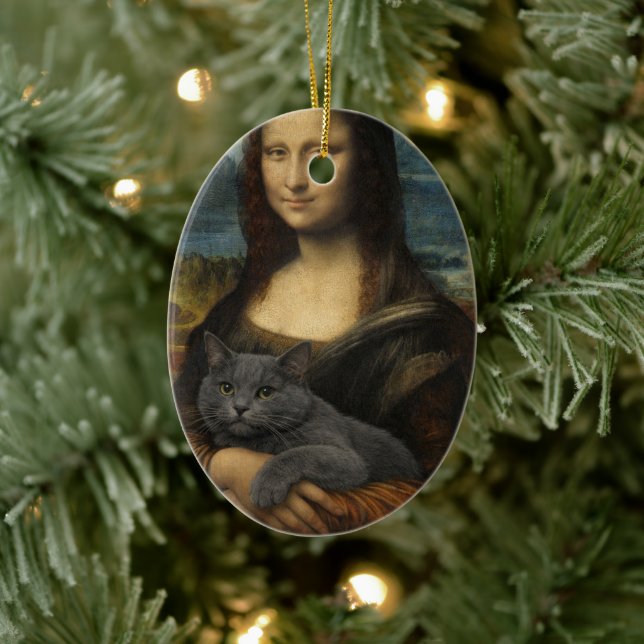 Mona Lisa Holding Elegant Gray Cat                 Ceramic Tree Decoration (Tree)