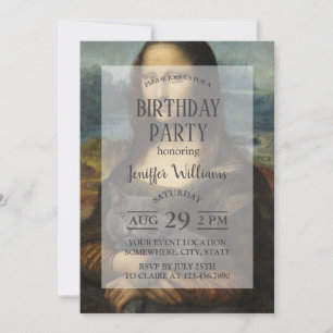 Mona Lisa Holding Elegant Gray Cat                 Invitation