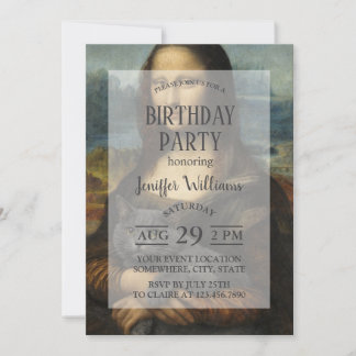 Mona Lisa Holding Elegant Gray Cat                 Invitation