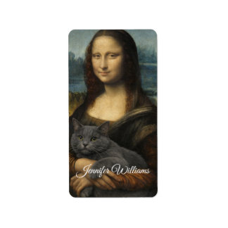 Mona Lisa Holding Elegant Gray Cat                 Label