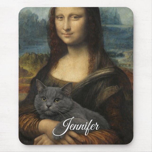 Mona Lisa Holding Elegant Gray Cat                 Mouse Mat (Front)