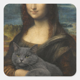 Mona Lisa Holding Elegant Gray Cat                 Square Sticker