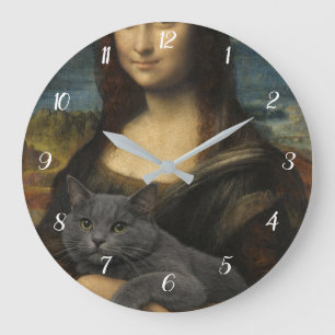 Mona Lisa Holding Elegant Grey Cat                 Large Clock