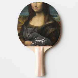 Mona Lisa Holding Elegant Grey Cat Ping Pong Paddle