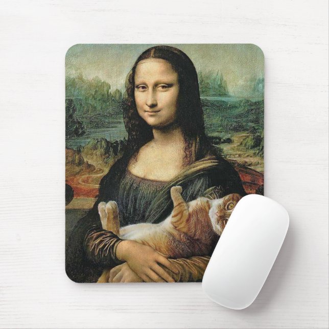 Mona Lisa holding her cat Leonardo da Vinci Mouse Mat (With Mouse)