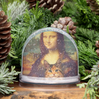Mona Lisa holding her cat pet Leonardo da Vinci  Snowglobe
