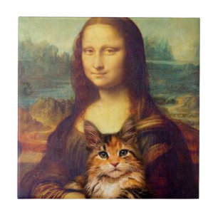 Mona Lisa holding her cat pet Leonardo da Vinci Tile