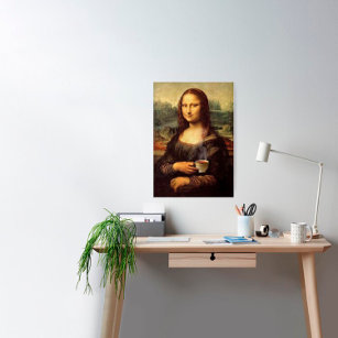 Mona Lisa holding hot tea (Leonardo da Vinci) Poster