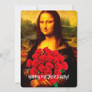 Mona Lisa holding red roses happy Mother's Day Holiday Card