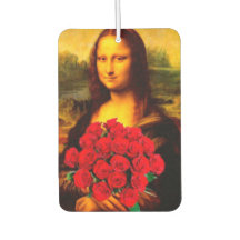 Mona Lisa holding red roses Leonardo Da Vinci 