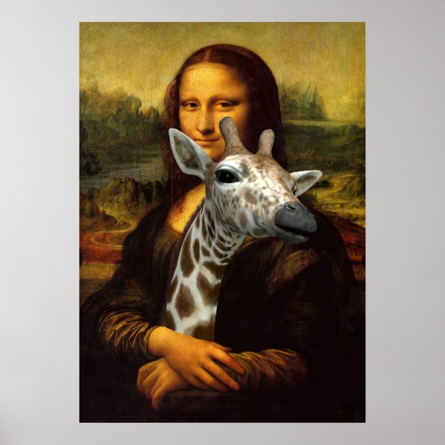Mona Lisa Holds A Cute Giraffe Poster (Front)