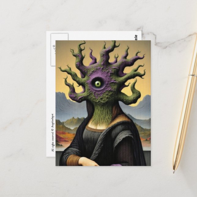 Mona Lisa Horror Postcard (Front/Back In Situ)