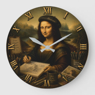 Mona Lisa Illustrator Funny Artist Studio Large Clock