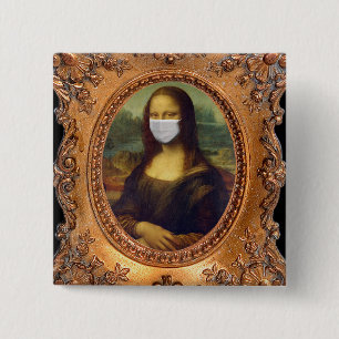 Mona lisa in a surgical mask leonardo da Vinci 15 Cm Square Badge
