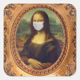 Mona lisa in a surgical mask leonardo da Vinci Square Sticker