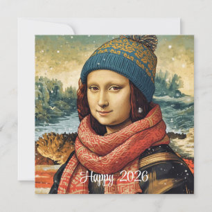 Mona Lisa in beanie - Happy 2026 Holiday Card