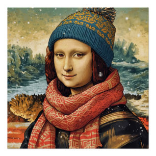 Mona Lisa  in beanie  - winter   vibes Poster