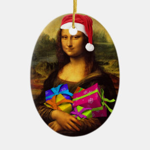 Mona Lisa In Christmas Mood Ceramic Tree Decoration