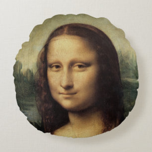 Mona Lisa in detail by Leonardo da Vinci Round Cushion