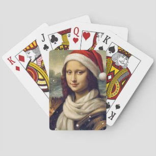 Mona Lisa in Santa hat - festive vibes Playing Cards