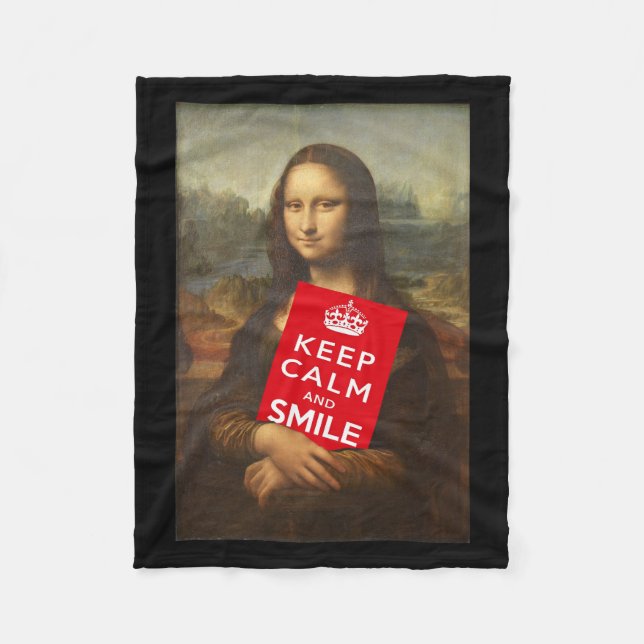 Mona Lisa Keeps Calm And Smiles Fleece Blanket (Front)