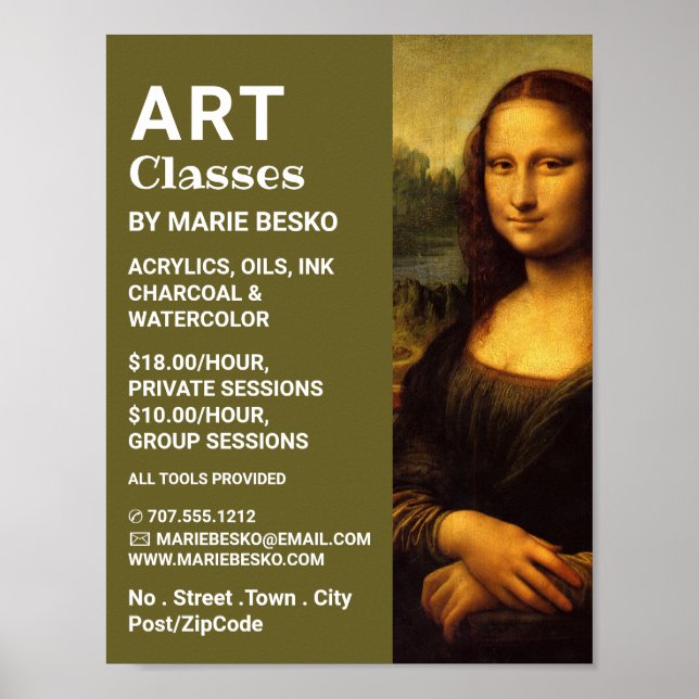 Mona Lisa, Leonardo Da Vinci, Art Classes Poster (Front)