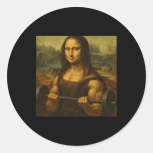 Mona Lisa Lifting Weights Strong Art Gains Bodybui Classic Round Sticker