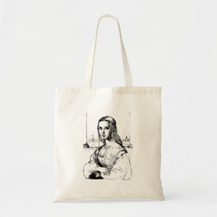 Mona Lisa Line Art – Black & White Minimalist Tote Bag