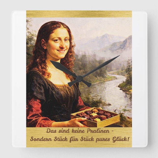 Mona Lisa loves chocolates Square Wall Clock (Front)