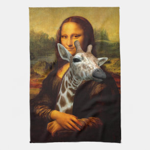 Mona Lisa Loves Giraffes Tea Towel