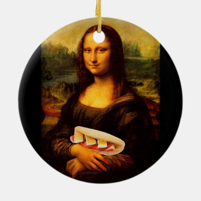 Mona Lisa Loves Paninis Ceramic Tree Decoration (Back)