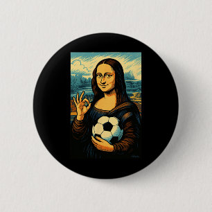Mona Lisa Loves Soccer Comic 6 Cm Round Badge