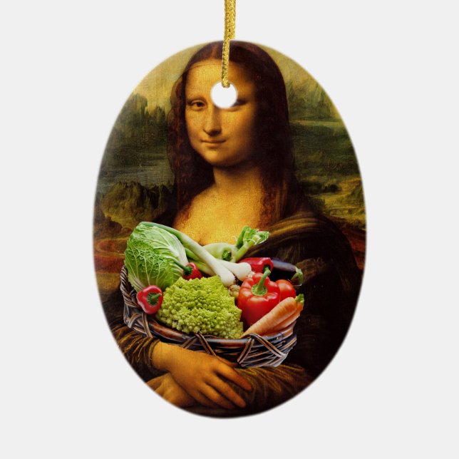 Mona Lisa Loves Vegetables Ceramic Tree Decoration (Front)