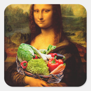 Mona Lisa Loves Vegetables Square Sticker