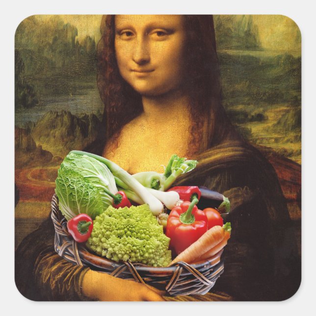 Mona Lisa Loves Vegetables Square Sticker (Front)