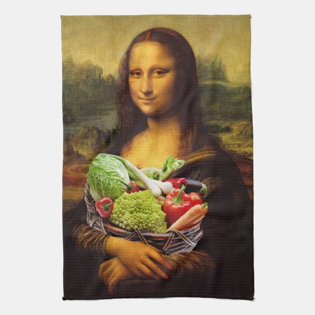 Mona Lisa Loves Vegetables Tea Towel (Vertical)