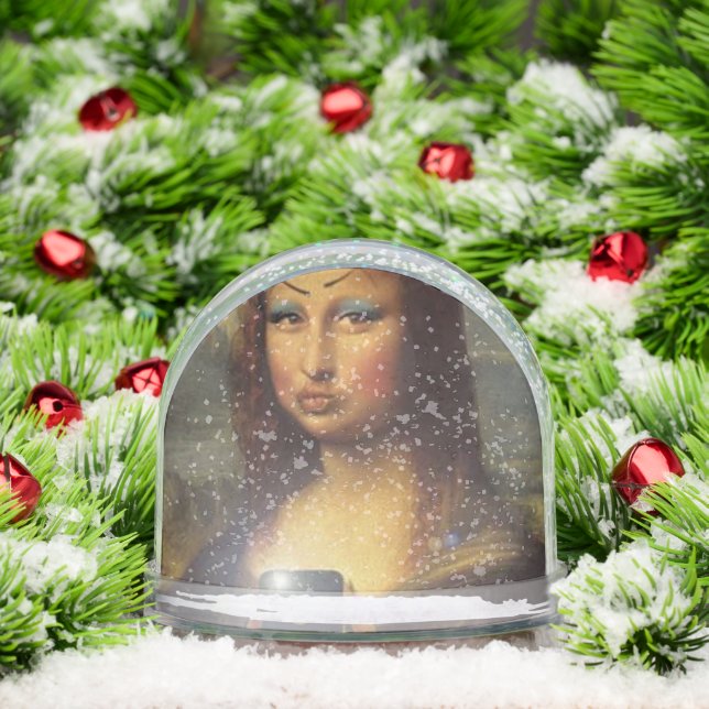 Mona Lisa making a funny face with makeup funny Snowglobe (Christmas)