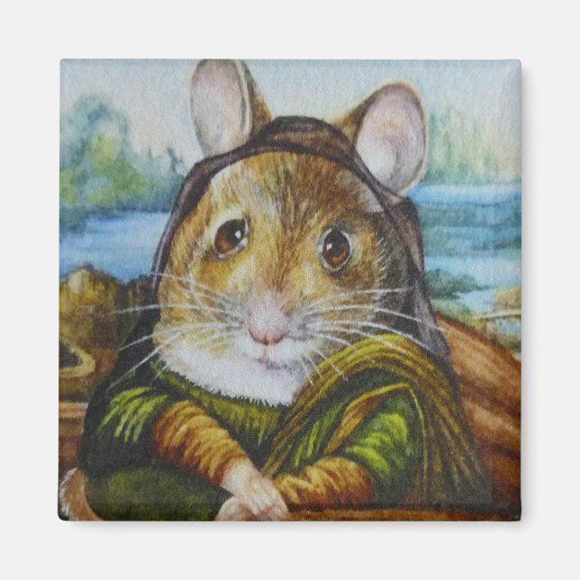 Mona Lisa Mouse Parody Watercolor Art Magnet (Front)