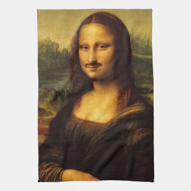 mona lisa moustache tea towel (Vertical)